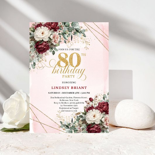Boho Marsala Bloemen Eucalyptus 80ste Verjaardag Kaart