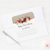 Boho marsala bloemenmeisje baby shower bookplate vierkante sticker (Envelop)