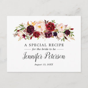 Boho Marsala Bloemige Bruiloftsreceptenkaart Briefkaart