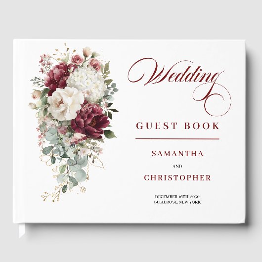 Boho marsala blush gouden bloemen bruiloft gastenb gastenboek (Voorkant)