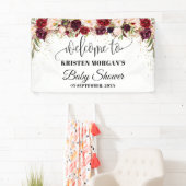 Boho marsala bordeauxrode bloemengoud baby shower spandoek (Insitu)