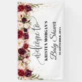 Boho marsala bordeauxrode bloemengoud baby shower spandoek (Verticaal)