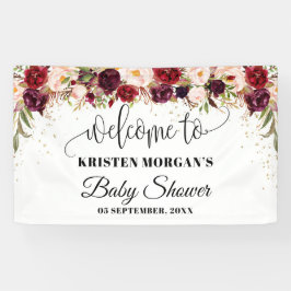 Boho marsala bordeauxrood bloem goud baby shower spandoek
