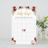 Boho marsala burgundy floral gold baby bingo (Staand voorkant)