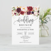 Boho marsala burgundy floral gold bruiloft brunch kaart (Staand voorkant)