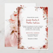 Boho Marsala Burgundy Floral Waterverf Wedding Kaart (Voorkant / Achterkant)