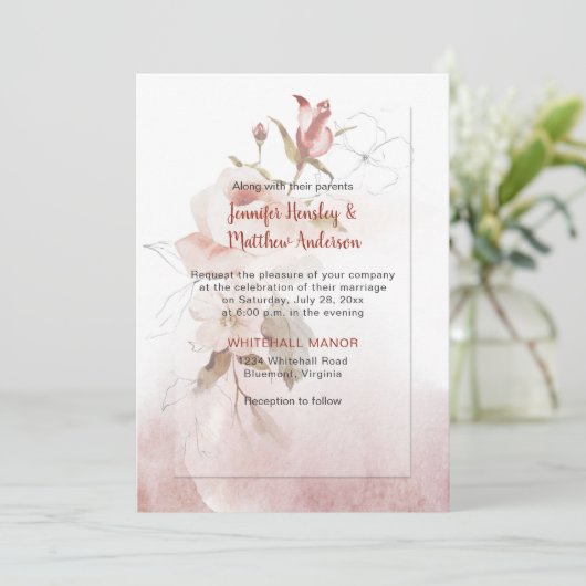 Boho Marsala Burgundy Floral Waterverf Wedding Kaart (Staand voorkant)