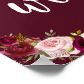 Boho Marsala Burgundy verwelkomt ons huwelijksbord Poster (Hoek)