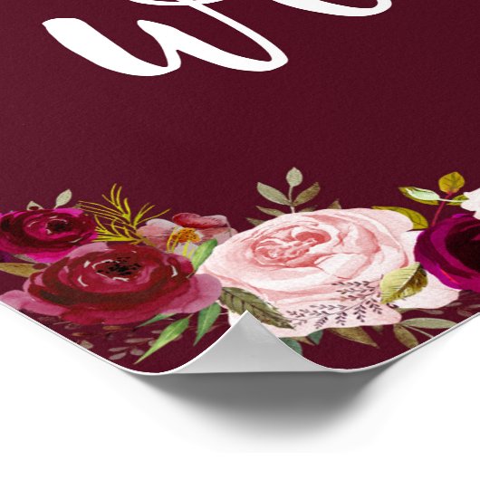 Boho Marsala Burgundy verwelkomt ons huwelijksbord Poster (Hoek)