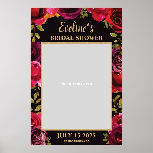 Boho Marsala Diep Rode Rozen Foto Prop Frame Poster (Voorkant)