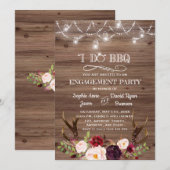 Boho Marsala Floral Antlers I DO BBQ Verloving Kaart (Voorkant / Achterkant)