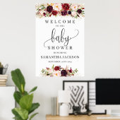 Boho marsala floral baby shower welkomstteken poster (Thuiskantoor)