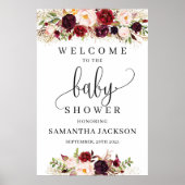 Boho marsala floral baby shower welkomstteken poster (Voorkant)
