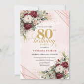Boho Marsala Flowers Eucalyptus 80th Birthday Kaart (Voorkant)