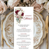 Boho marsala gold roses romantic wedding menu card