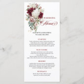Boho marsala gouden rozen romantische trouw menu k (Voorkant)