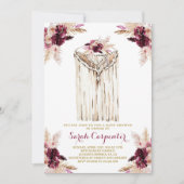 Boho marsala macrame baby shower uitnodiging meisj (Voorkant)