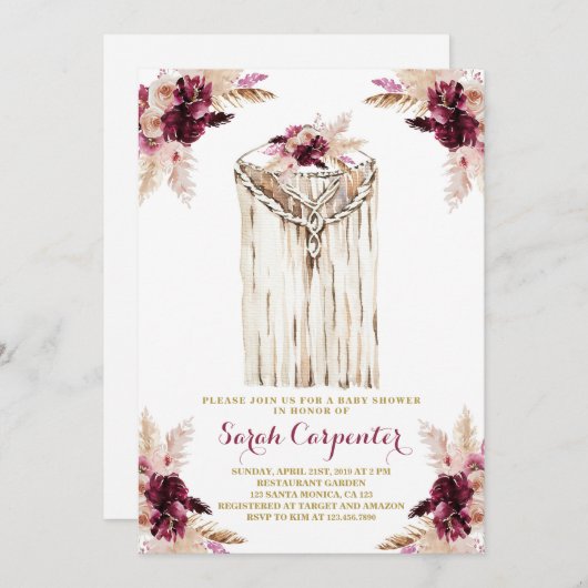 Boho marsala macrame baby shower uitnodiging meisj (Voorkant / Achterkant)