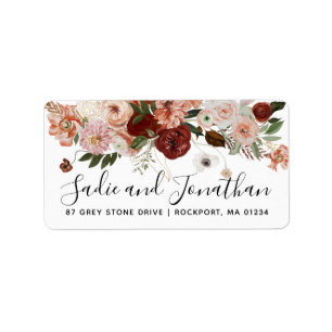 Boho Marsala Pink Terracotta Floral Address Etiket