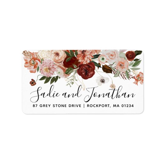 Boho Marsala Pink Terracotta Floral Address Etiket (Voorkant)
