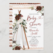 Boho Marsala Teepee baby shower Invitation Kaart (Voorkant / Achterkant)