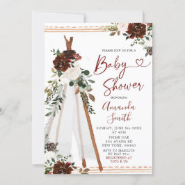 Boho Marsala Teepee baby shower Invitation Kaart