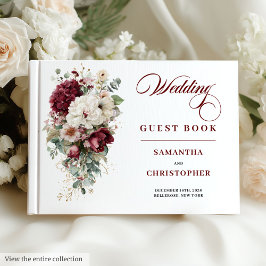 Boho marsala white gold roses wedding guest book gastenboek