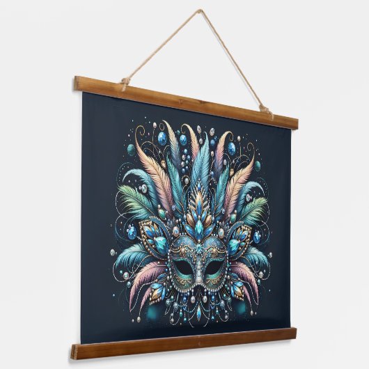 Boho Masquerade Feather Jewel Mask Hangend Wandkleed (Gebogen)