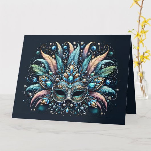 Boho Masquerade Feather Jewel Mask Kaart (Gele Bloem)