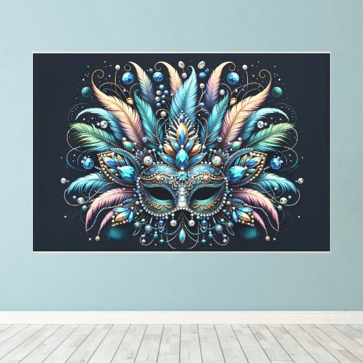 Boho Masquerade Veer Siermasker Canvas Afdruk (Insitu (Houten vloer))