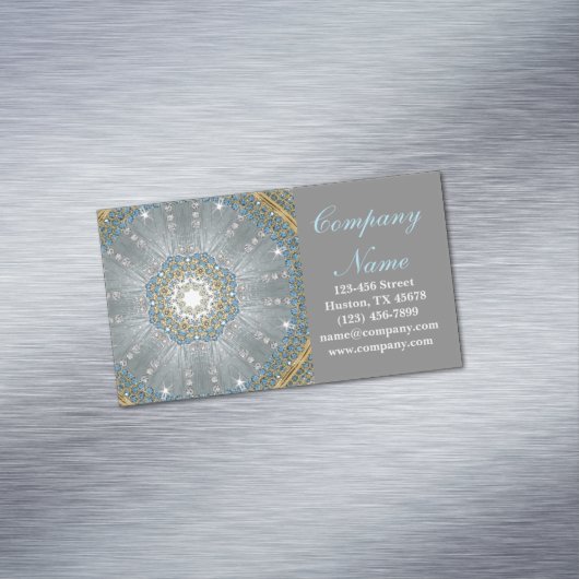 boho massage therapeut Yoga zilveren blauwe mandal Magnetisch Visitekaartje (Voorbeeld)