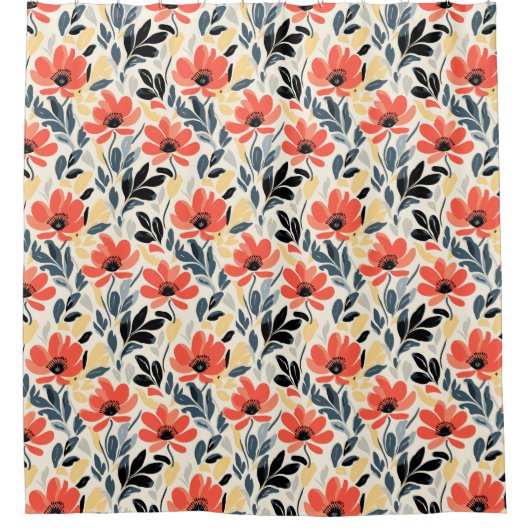 Boho Matisse Bloem Retro Print Design Douchegordijn (Voorkant)