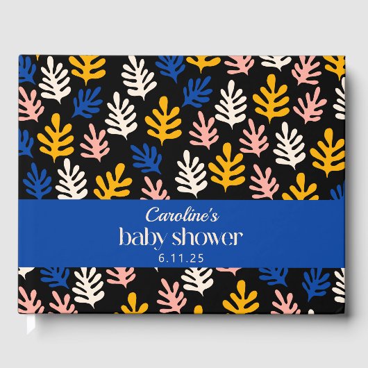 Boho Matisse Botanical Blue Custom Baby shower Gastenboek (Voorkant)