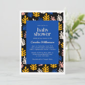 Boho Matisse Botanical Blue en Black Baby shower Kaart (Staand voorkant)