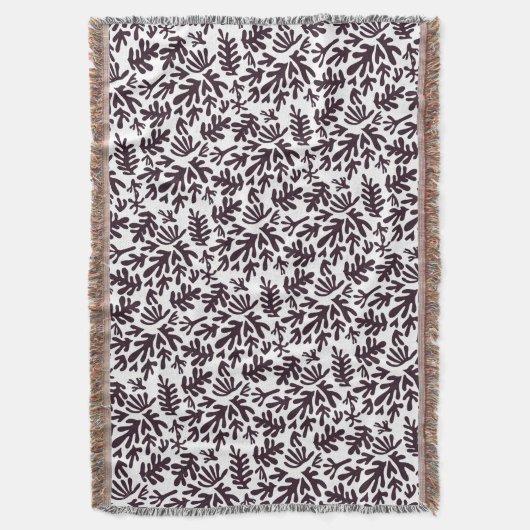 Boho Matisse Botanical Shapes Pattern Black Grey Deken (Voorkant Verticaal)