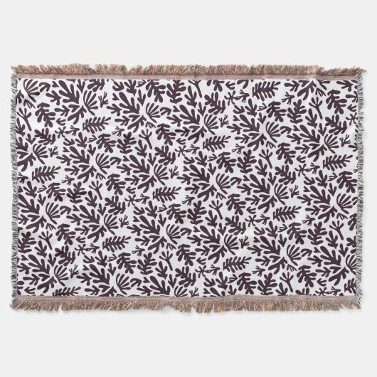 Boho Matisse Botanical Shapes Pattern Black Grey Deken (Voorkant)