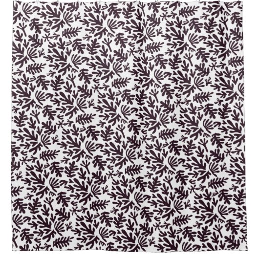 Boho Matisse Botanical Shapes Pattern Black Grey Douchegordijn (Voorkant)