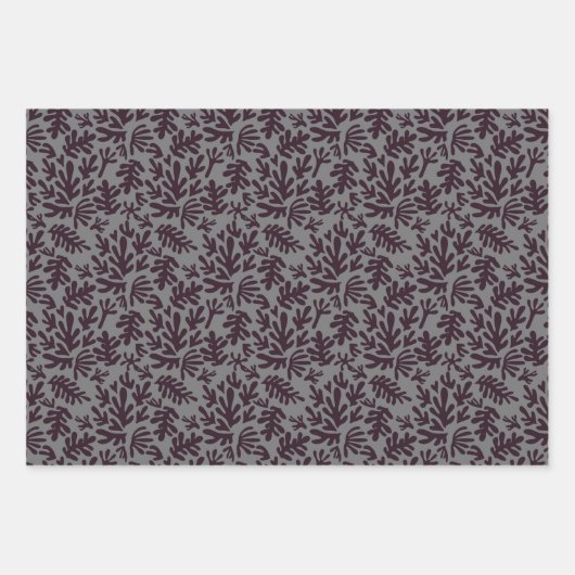 Boho Matisse Botanical Shapes Pattern Black Grey Inpakpapier Vel (Voorkant 2)