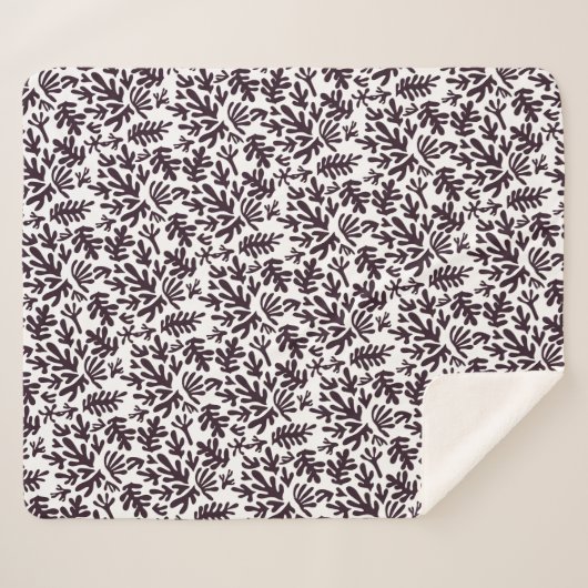 Boho Matisse Botanical Shapes Pattern Black Grey Sherpa Deken (Voorkant (horizontaal))