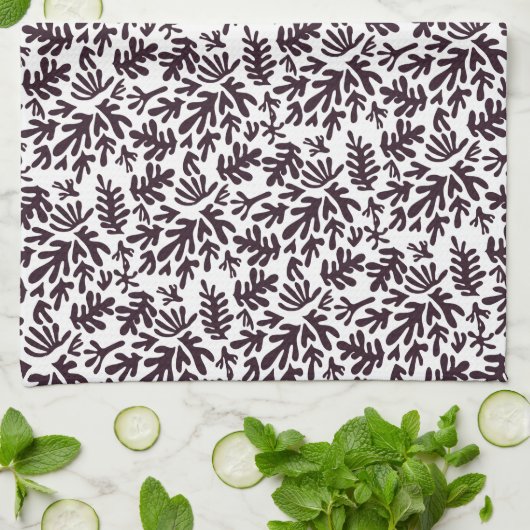 Boho Matisse Botanical Shapes Pattern Black Grey Theedoek (Gevouwen)