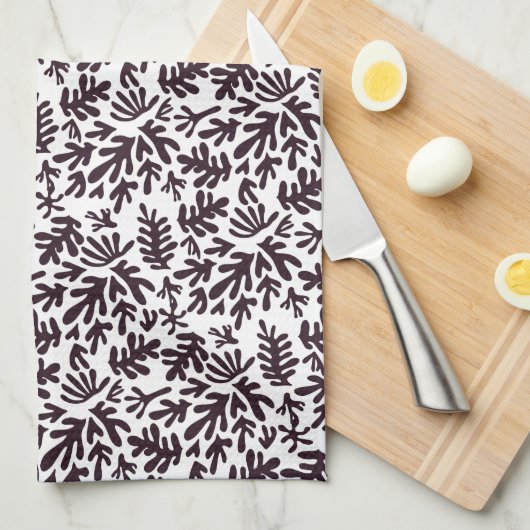 Boho Matisse Botanical Shapes Pattern Black Grey Theedoek (Quarter Fold)