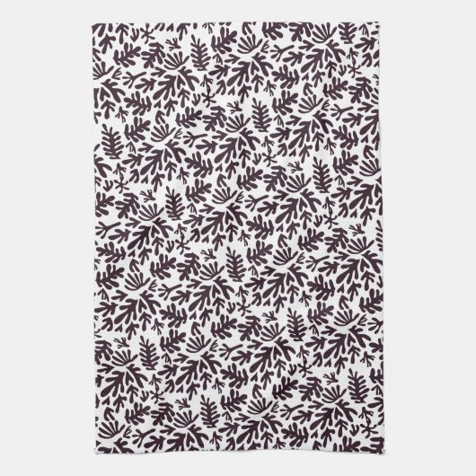 Boho Matisse Botanical Shapes Pattern Black Grey Theedoek (Verticaal)