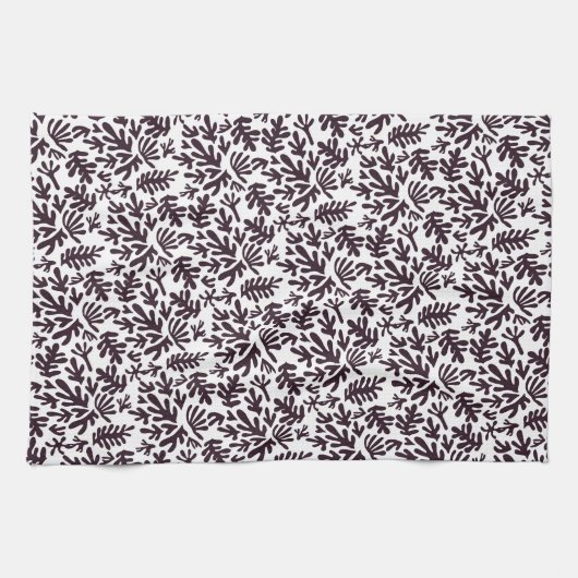 Boho Matisse Botanical Shapes Pattern Black Grey Theedoek (Horizontaal)