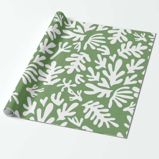 Boho Matisse Botanische Vormen Donkergroen Kerstmi Cadeaupapier (Uitgerold)