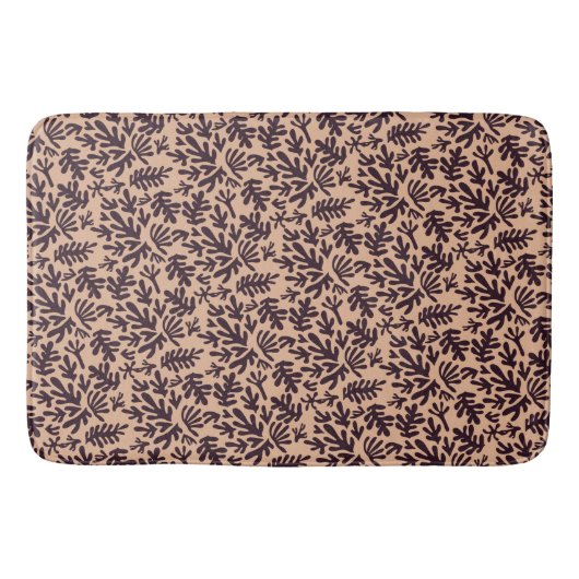 Boho Matisse Botanische vormen Patroon Beige Black Badmat (Voorkant)