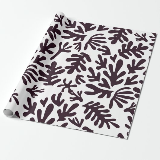 Boho Matisse Botanische vormen Pattern Black White Cadeaupapier (Uitgerold)