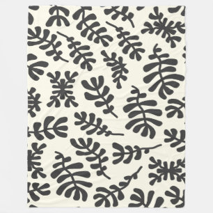 Boho Matisse Botanische vormen Pattern Black White Fleece Deken
