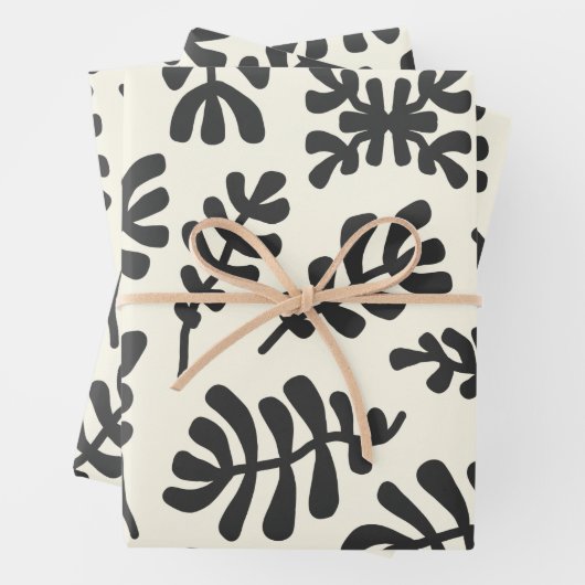 Boho Matisse Botanische vormen Pattern Black White Inpakpapier Vel (In situ)