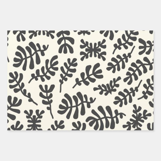 Boho Matisse Botanische vormen Pattern Black White Inpakpapier Vel (Voorkant)