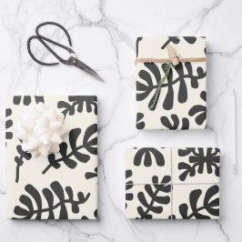 Boho Matisse Botanische vormen Pattern Black White Inpakpapier Vel